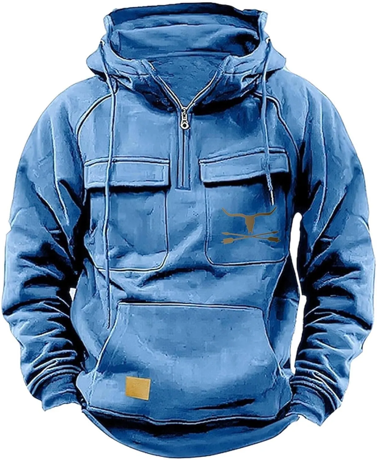 Mens Hoodies Aztec Vintage Graphic Western Hoodies Casual Long Sleeve Quarter Zip Pullover Sweatshirts with Pockets