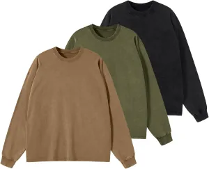 Men's Oversized T Shirts Long Sleeve Shirts for Men Vintage Acid Wash Comfort Colors Crewneck Sweatshirt