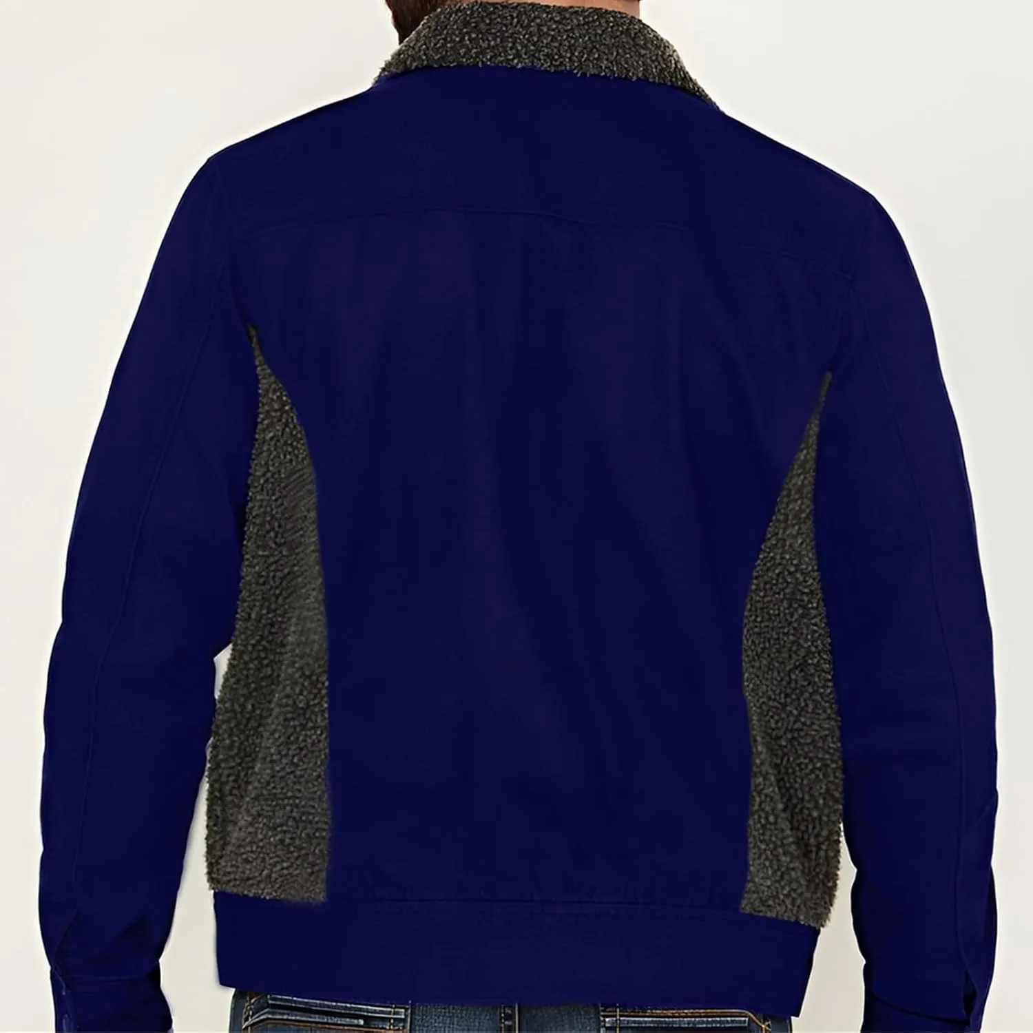 Men's Sherpa Lined Jacket Long Sleeve Button Up Patchwork Jacket Fuzzy Fur Collar Coat Slim Fit Fashion Coat Outwear