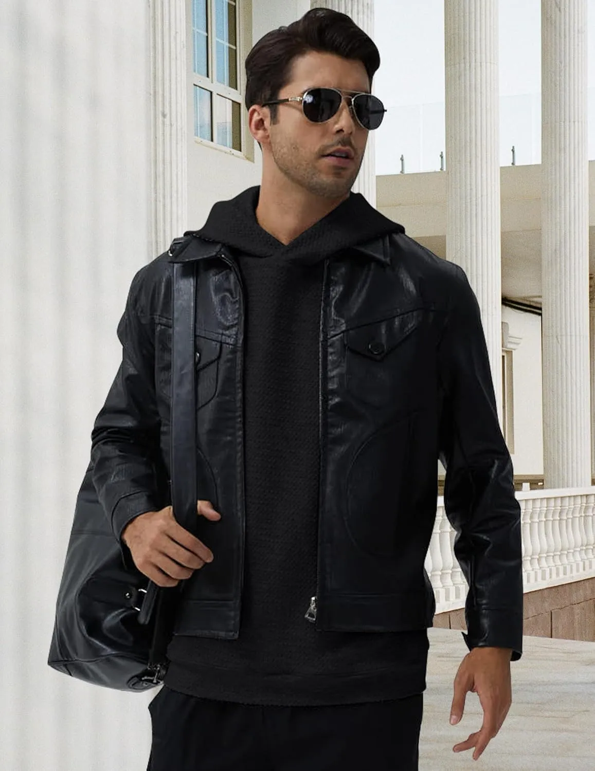 Mens Textured Hooded Sweatshirt Long Sleeve Knit Pullover Hoodie Soft Classic Solid Jumper Sweater With Pockets