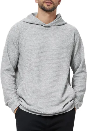 Mens Textured Hooded Sweatshirt Long Sleeve Knit Pullover Hoodie Soft Classic Solid Jumper Sweater With Pockets