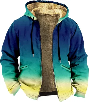 Mens Winter Coats Solid Color Zipper Hooded Warm Windbreaker Jackets Oversized Heavy Hoodie