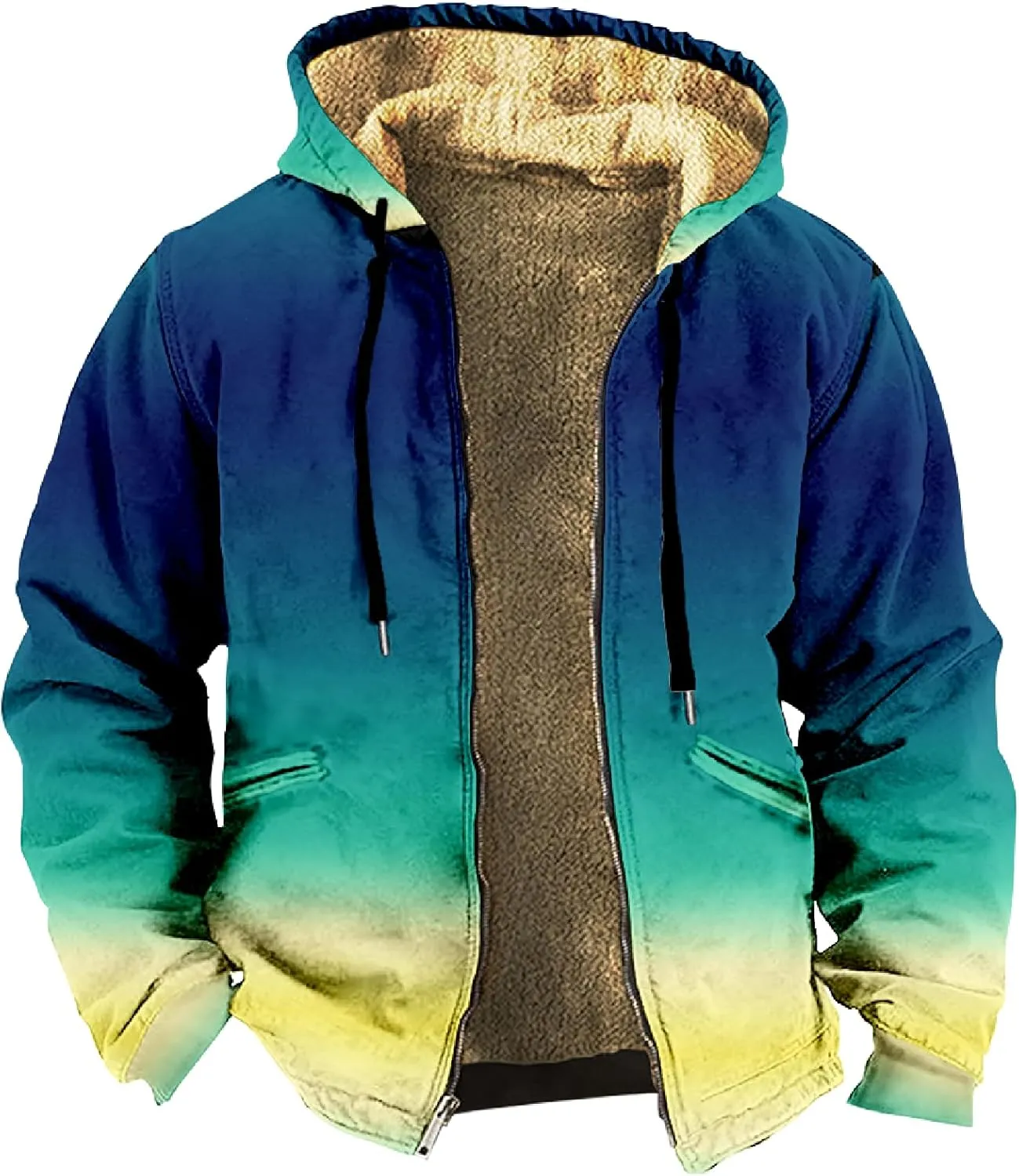 Mens Winter Coats Solid Color Zipper Hooded Warm Windbreaker Jackets Oversized Heavy Hoodie