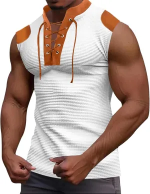 Men's Workout Hooded Tank Tops V Neck Sleeveless Drawstring Hoodies Bodybuilding Muscle Cut Off T Shirt with Pockets