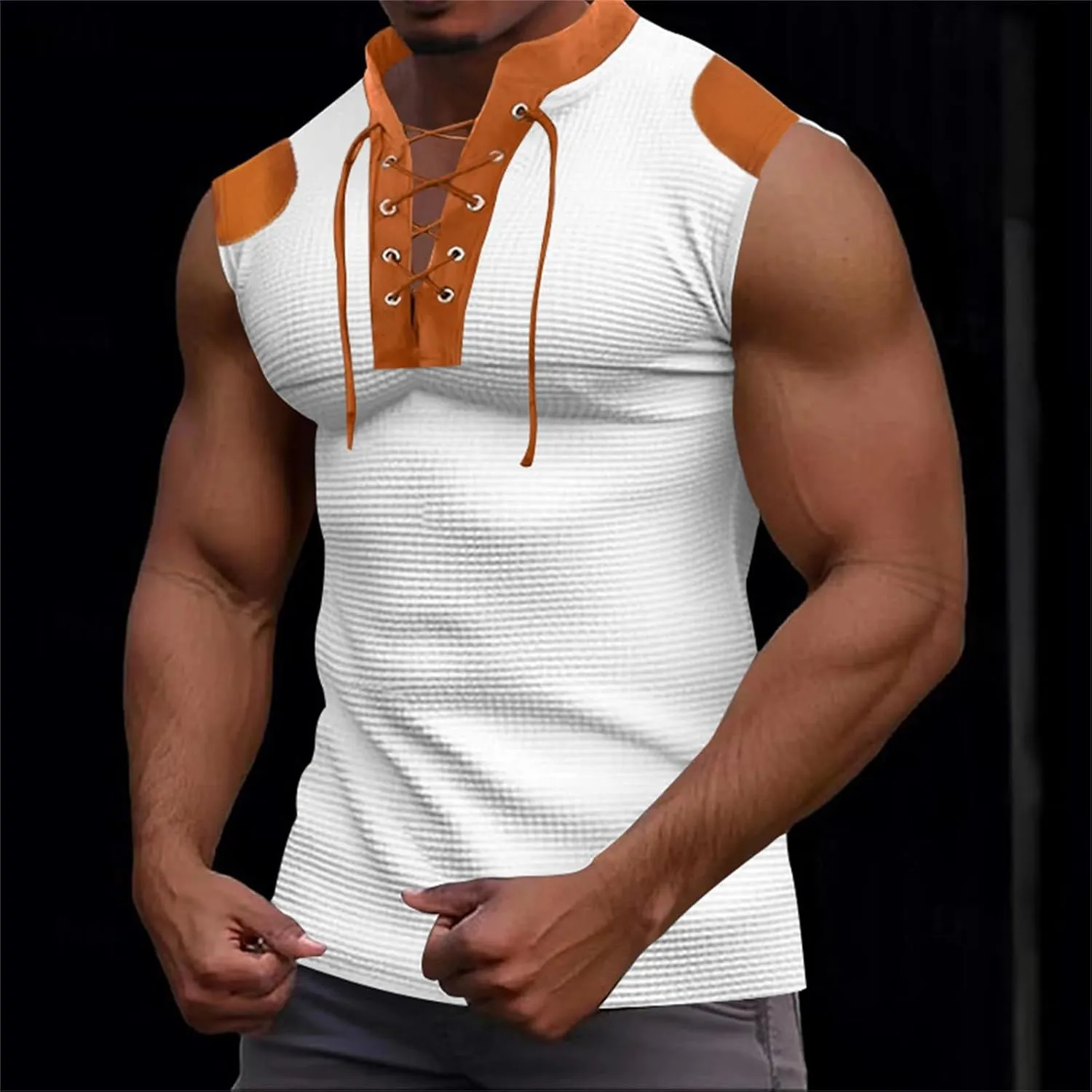 Men's Workout Hooded Tank Tops V Neck Sleeveless Drawstring Hoodies Bodybuilding Muscle Cut Off T Shirt with Pockets