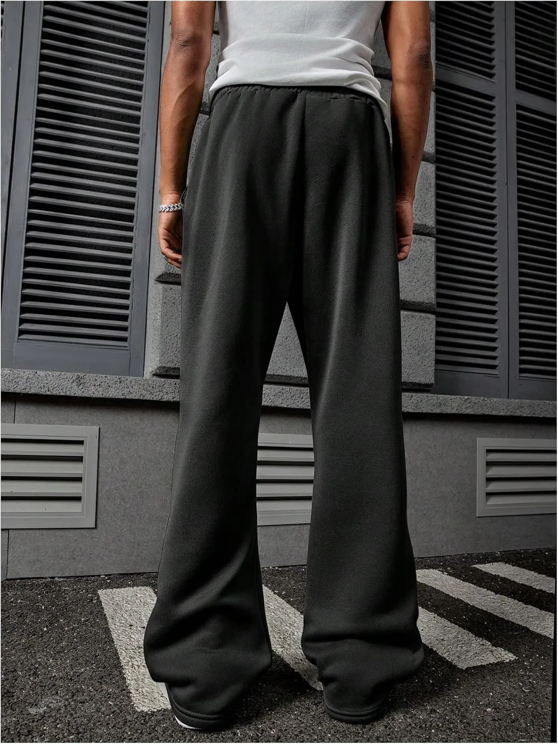 Men's Y2k Embroidered Flare Sweatpants Drawstring Elastic Waist Jogger Pants with Pockets