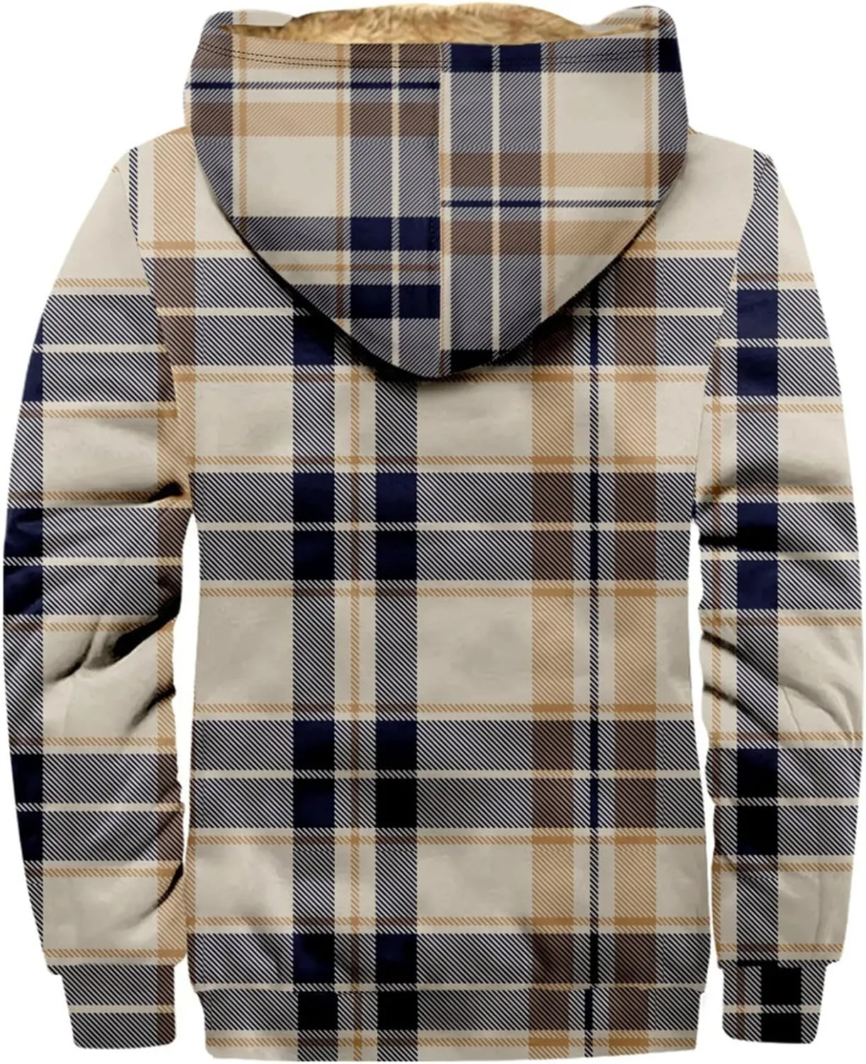 Mens Zip Up Hoodie Winter Heavyweight Warm Sherpa Lined Fleece Plaid Jackets Plus Size Hooded Sweatshirt With Pockets