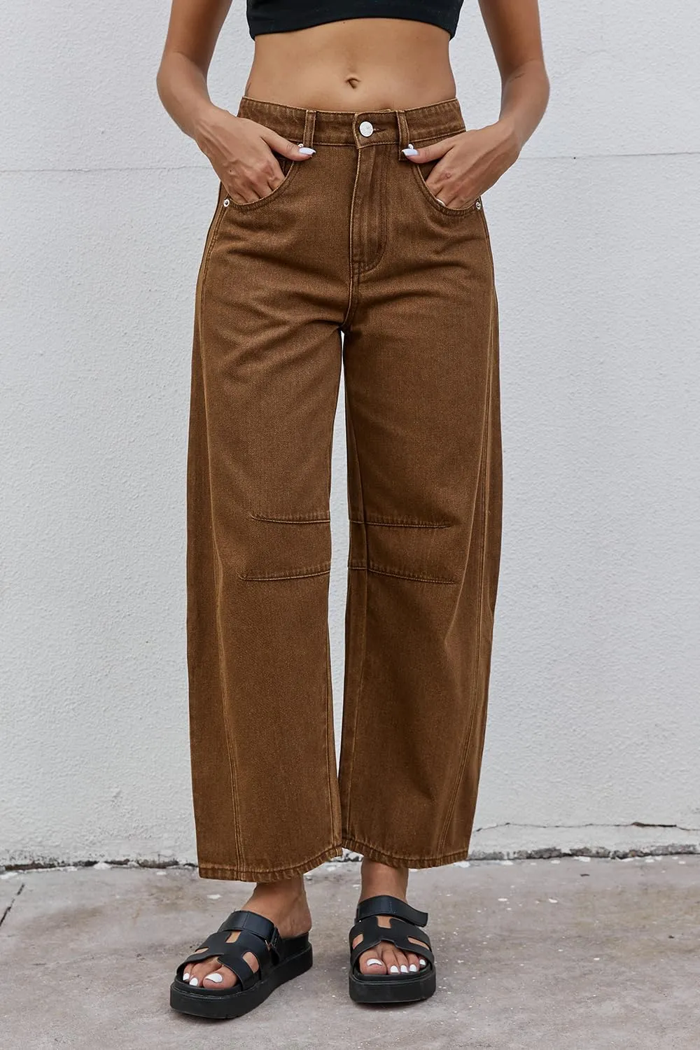 Mid Rise Barrel Jeans for Women Wide Leg Mid Waist Cropped Denim Pants Y2k Baggy Boyfriend Jeans with Pockets