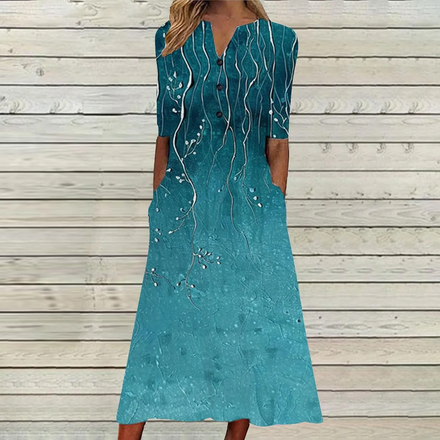 Midi Dresses for Women V Neck Button Down Dress Short Sleeve Floral Dresses Casual Summer T Shirt Dress Loose Sundress