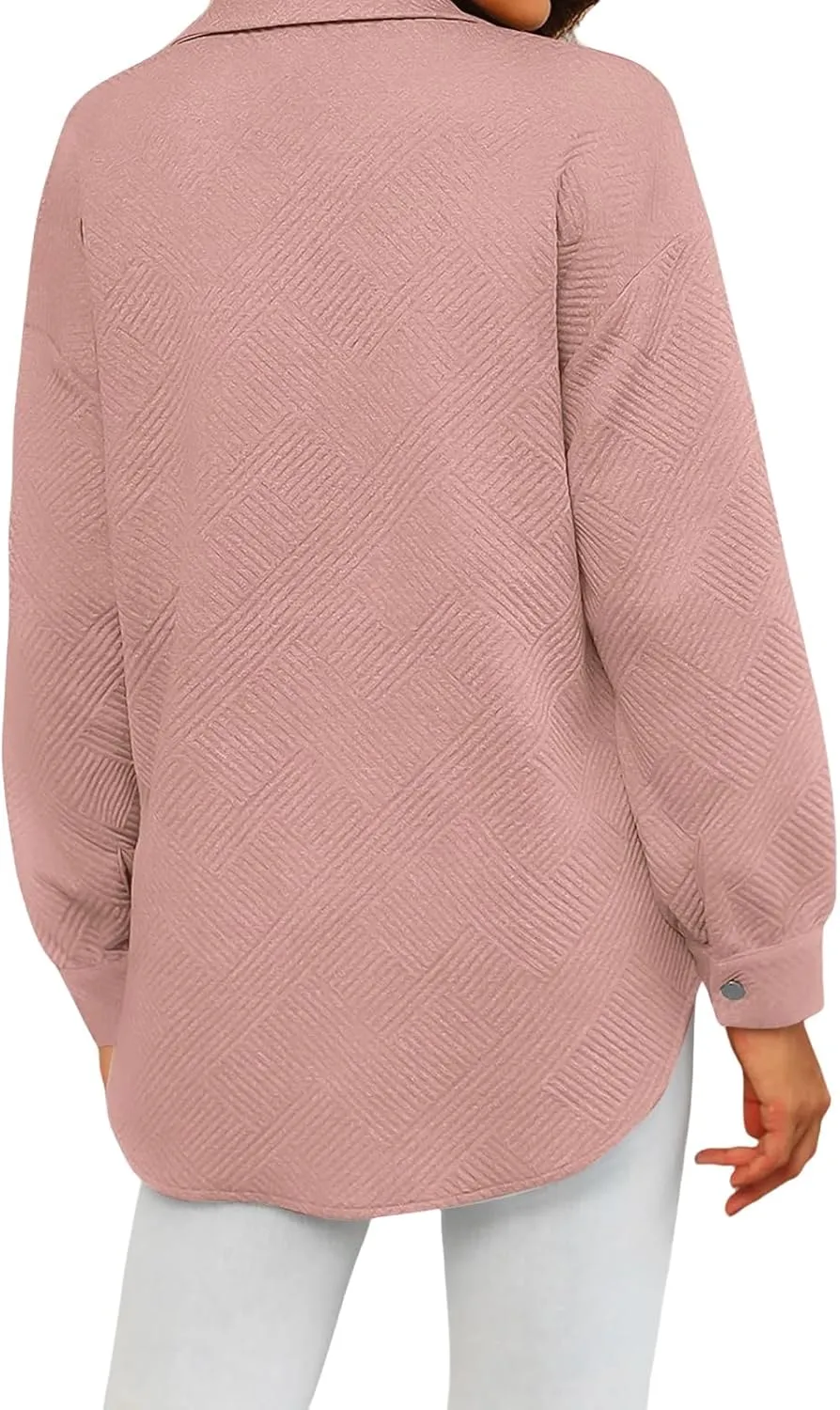 Mmoneyake Women's 2024 Button Down Shacket Jackets Collared Long Sleeve Shirt Textured Loose Casual Fashion Shirts Fall Coats