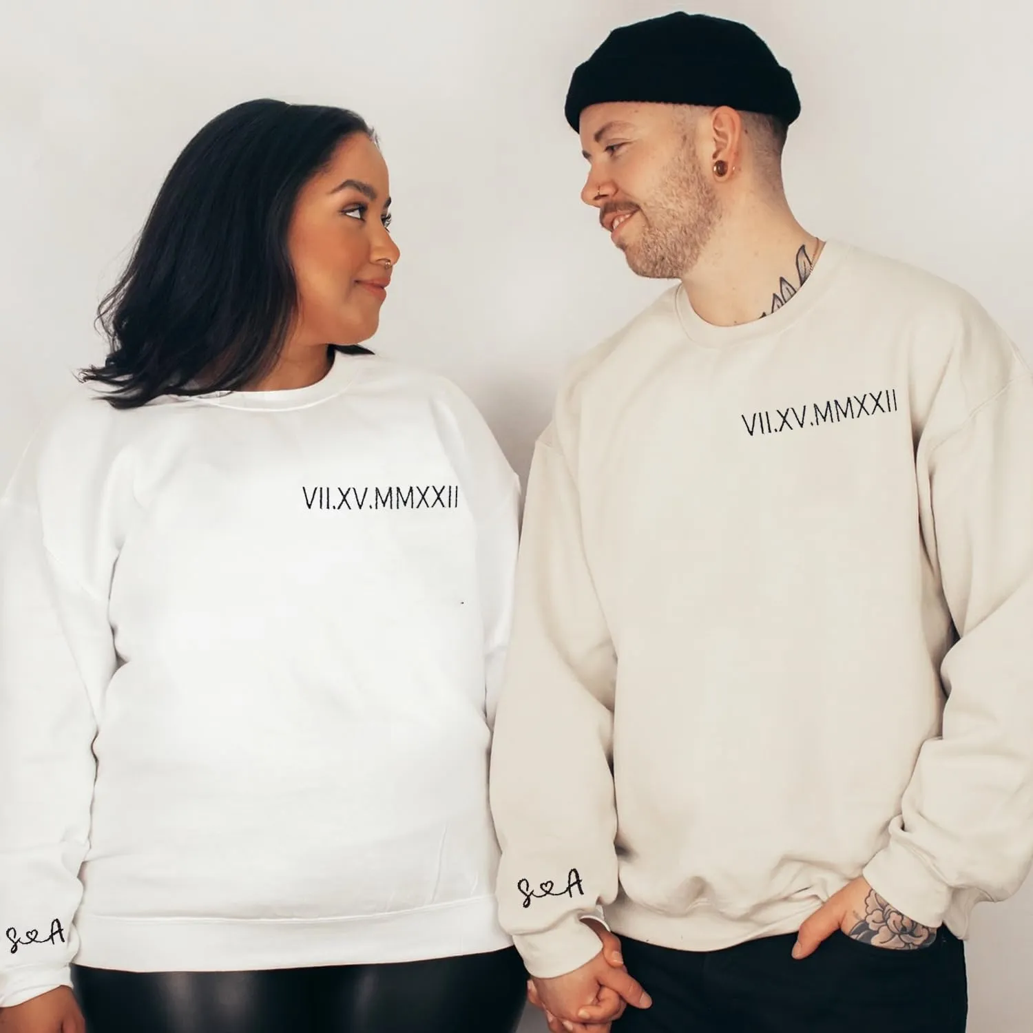NAZENTI Custom Embroidered Roman Numeral Hoodies, Matching Hoodies for Couples, Christmas Valentines Day Gifts for Him Her