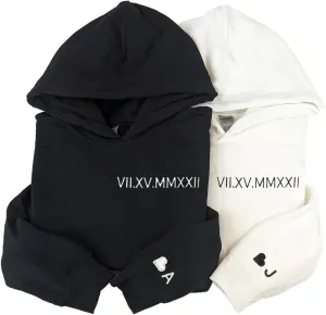 NAZENTI Custom Embroidered Roman Numeral Hoodies, Matching Hoodies for Couples, Christmas Valentines Day Gifts for Him Her