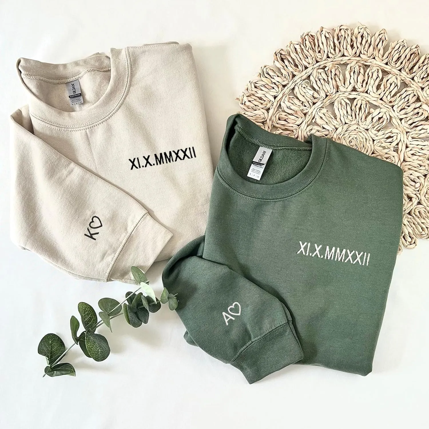 NAZENTI Custom Embroidered Roman Numeral Hoodies, Matching Hoodies for Couples, Christmas Valentines Day Gifts for Him Her