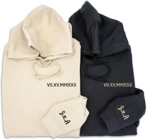 NAZENTI Custom Embroidered Roman Numeral Hoodies, Matching Hoodies for Couples, Christmas Valentines Day Gifts for Him Her