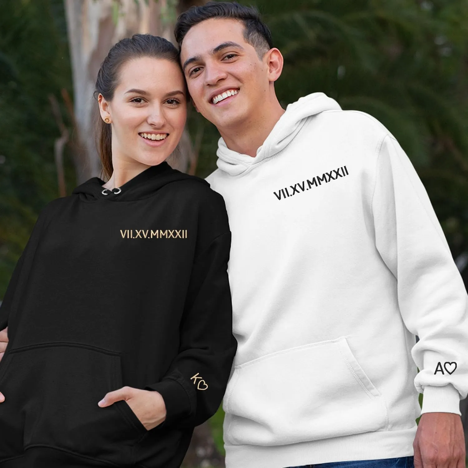 NAZENTI Custom Embroidered Roman Numeral Hoodies, Matching Hoodies for Couples, Christmas Valentines Day Gifts for Him Her