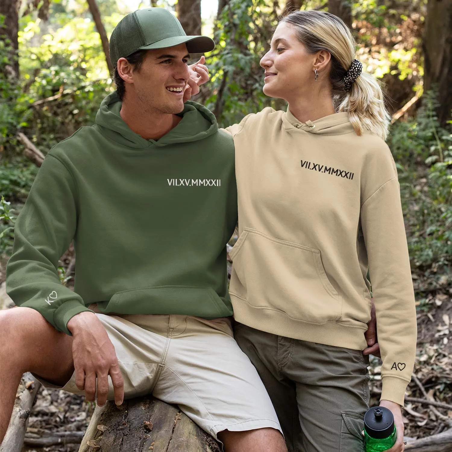 NAZENTI Custom Embroidered Roman Numeral Hoodies, Matching Hoodies for Couples, Christmas Valentines Day Gifts for Him Her