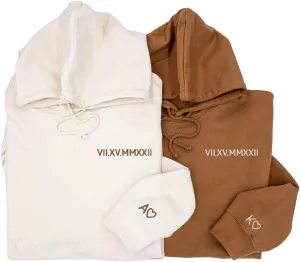NAZENTI Custom Embroidered Roman Numeral Hoodies, Matching Hoodies for Couples, Christmas Valentines Day Gifts for Him Her
