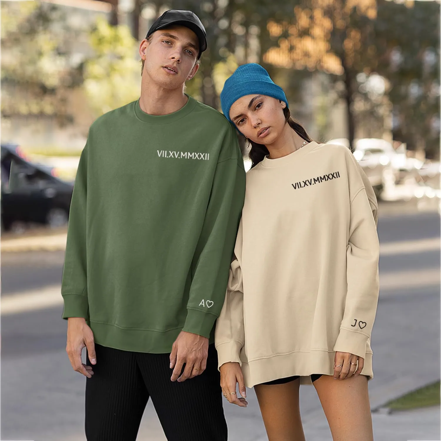 NAZENTI Custom Embroidered Roman Numeral Hoodies, Matching Hoodies for Couples, Christmas Valentines Day Gifts for Him Her