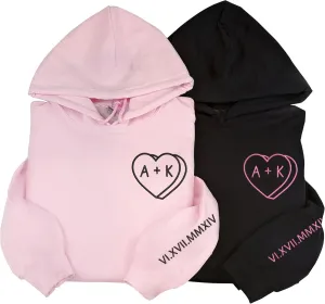 NAZENTI Embroidered Couple Matching Hoodies, Custom Sweatshirt with Initials Roman Numeral, Gifts for Him Her Valentines