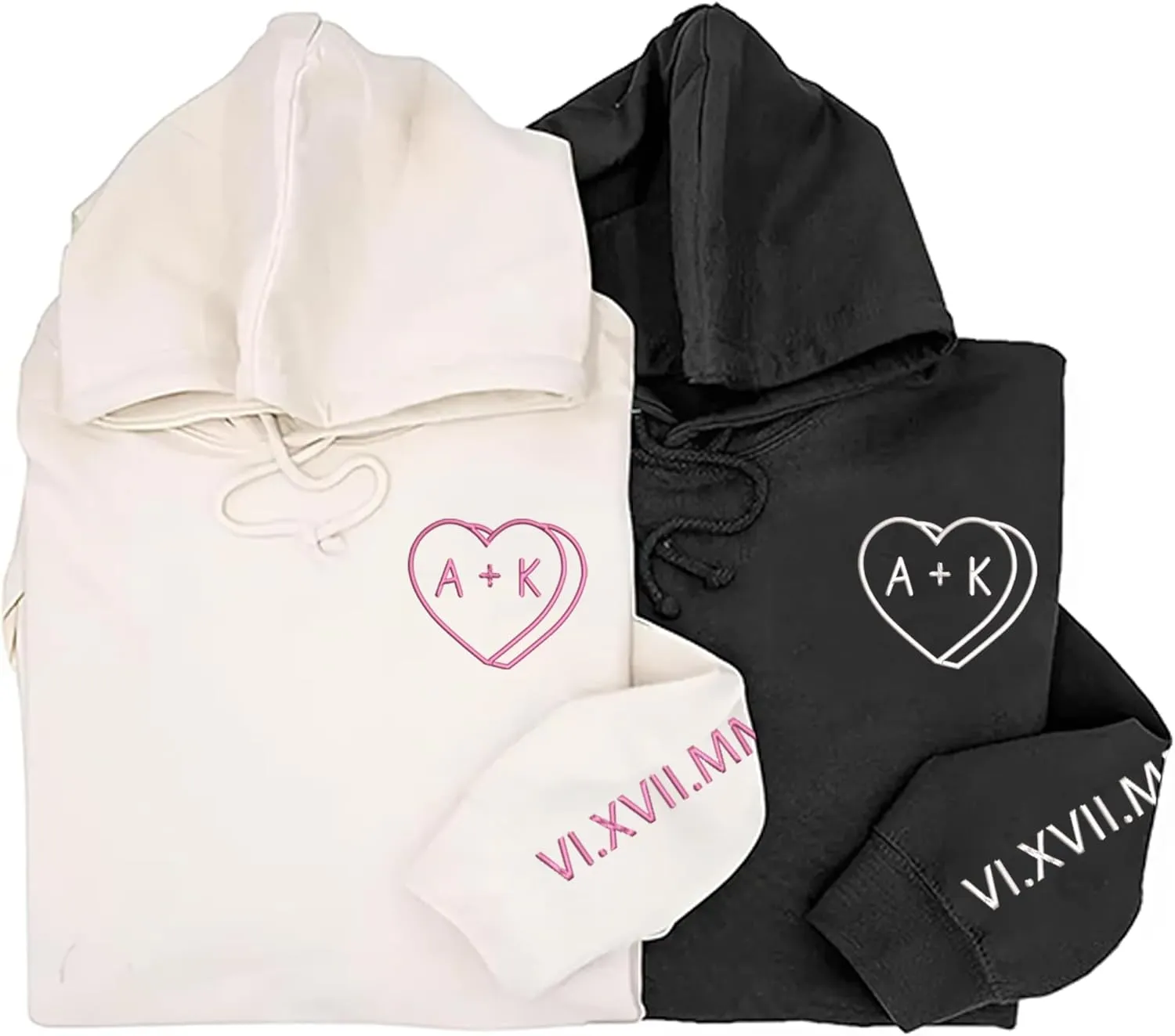 NAZENTI Embroidered Couple Matching Hoodies, Custom Sweatshirt with Initials Roman Numeral, Gifts for Him Her Valentines