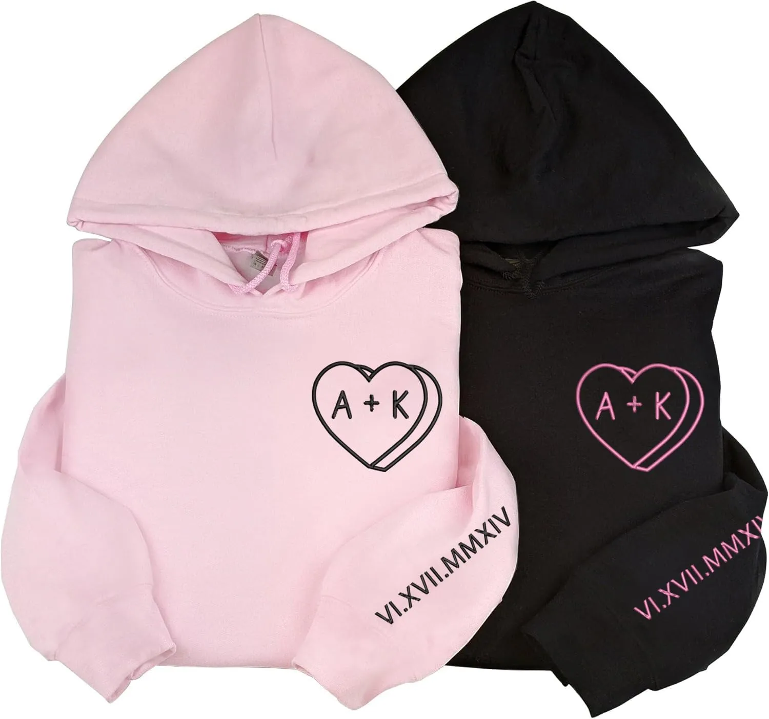 NAZENTI Embroidered Couple Matching Hoodies, Custom Sweatshirt with Initials Roman Numeral, Gifts for Him Her Valentines