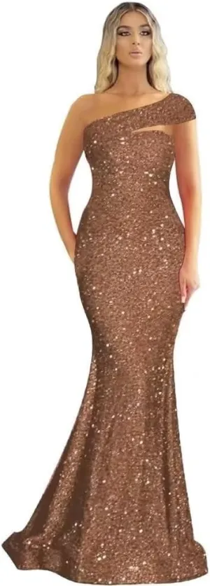 One Shoulder Sequin Mermaid Prom Dresses Long Sparkly Bodycon Sleeveless Sweetheart Formal Evening Wedding Party Gown