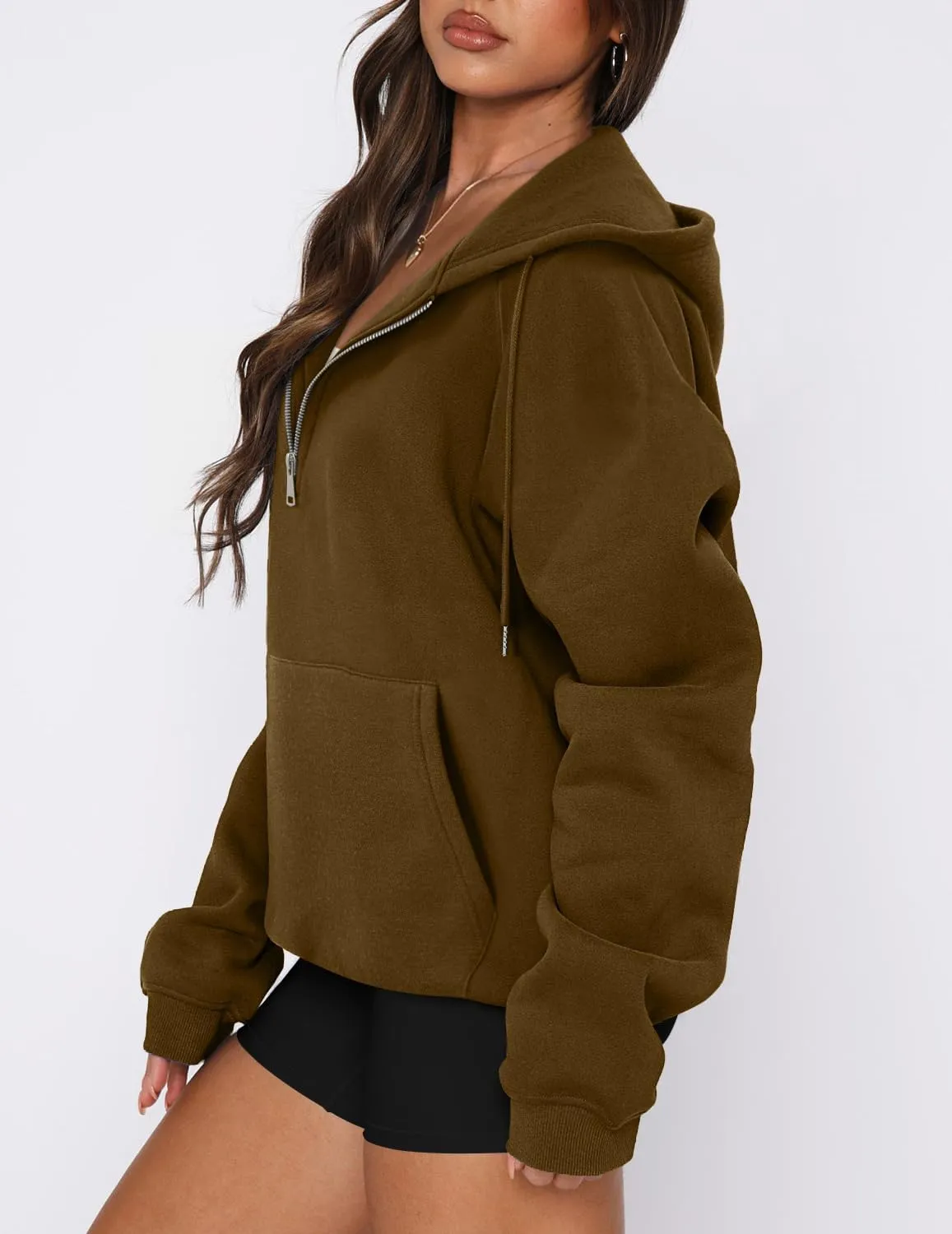 onlypuff Women Half Zipper Pullover Sweatshirt Long Sleeve Hoodies Kangaroo Pocket Fleece Basic Sweater