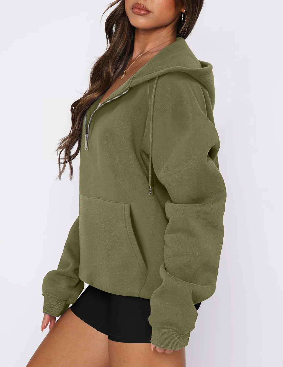 onlypuff Women Half Zipper Pullover Sweatshirt Long Sleeve Hoodies Kangaroo Pocket Fleece Basic Sweater