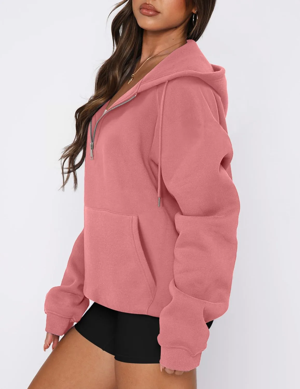 onlypuff Women Half Zipper Pullover Sweatshirt Long Sleeve Hoodies Kangaroo Pocket Fleece Basic Sweater