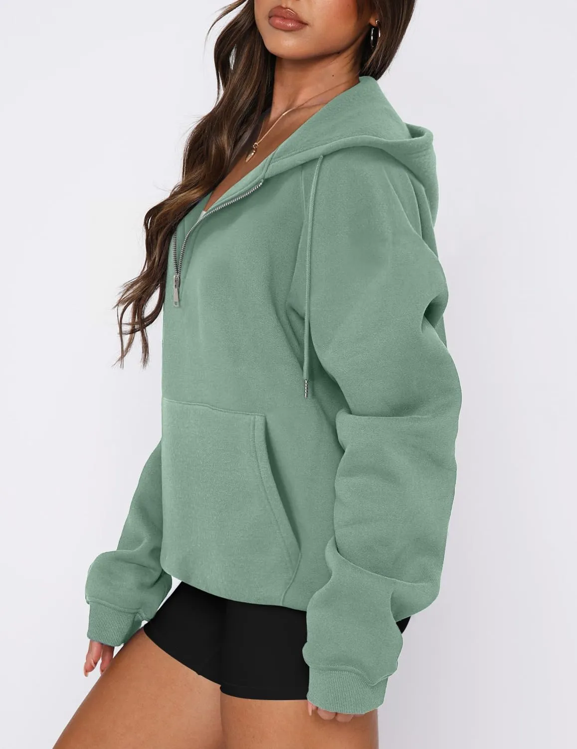 onlypuff Women Half Zipper Pullover Sweatshirt Long Sleeve Hoodies Kangaroo Pocket Fleece Basic Sweater