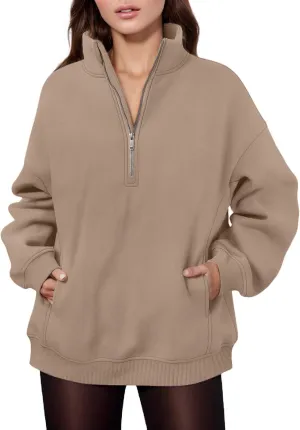 Oversized Quarter Zip Sweatshirt for Women Solid Color Pullover Hoodies Sweaters Fall Clothes for Women 2024