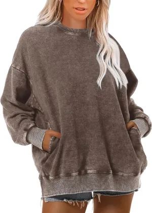Oversized Vintage Hoodie for Women Cotton Loose Fit Baggy Hooded Sweatshirt Trendy Basic Acid Wash Pullover Top