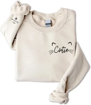 Pamaheart Custom Embroidered Cat Sweatshirt - Cute Cat Shirt, Gifts for Women, Birthday, Christmas, Halloween, Cat Lovers
