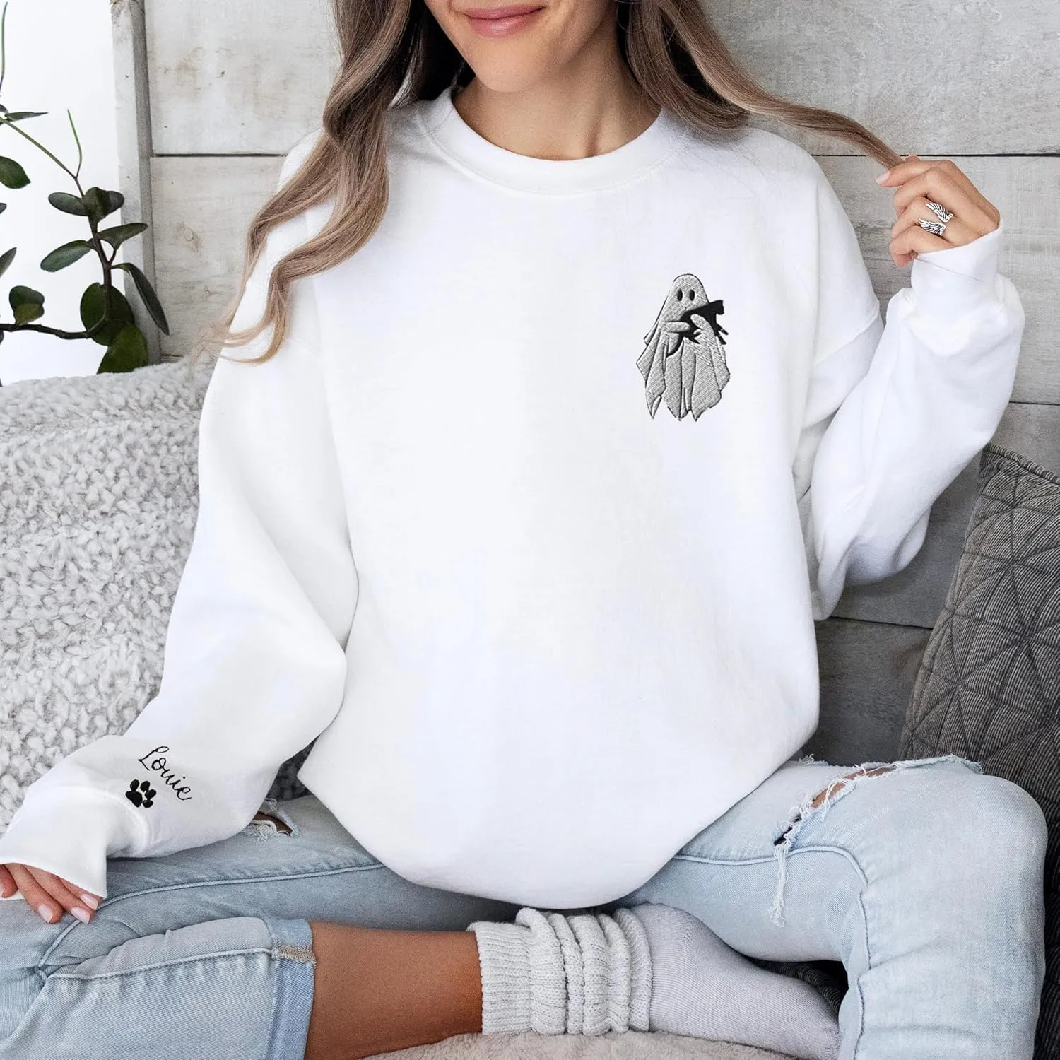Pamaheart Custom Embroidered Cat Sweatshirt - Cute Cat Shirt, Gifts for Women, Birthday, Christmas, Halloween, Cat Lovers