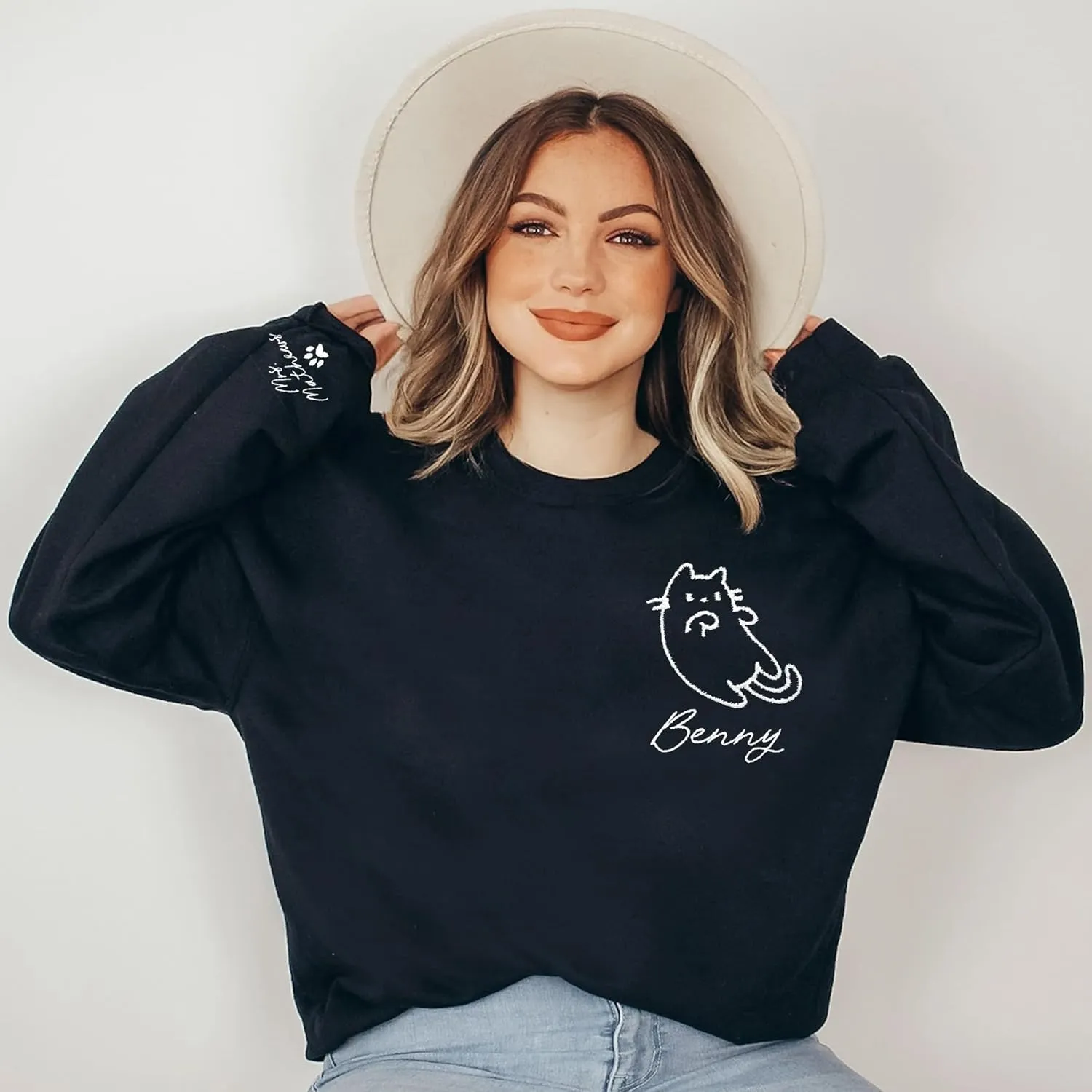 Pamaheart Custom Embroidered Cat Sweatshirt - Cute Cat Shirt, Gifts for Women, Birthday, Christmas, Halloween, Cat Lovers