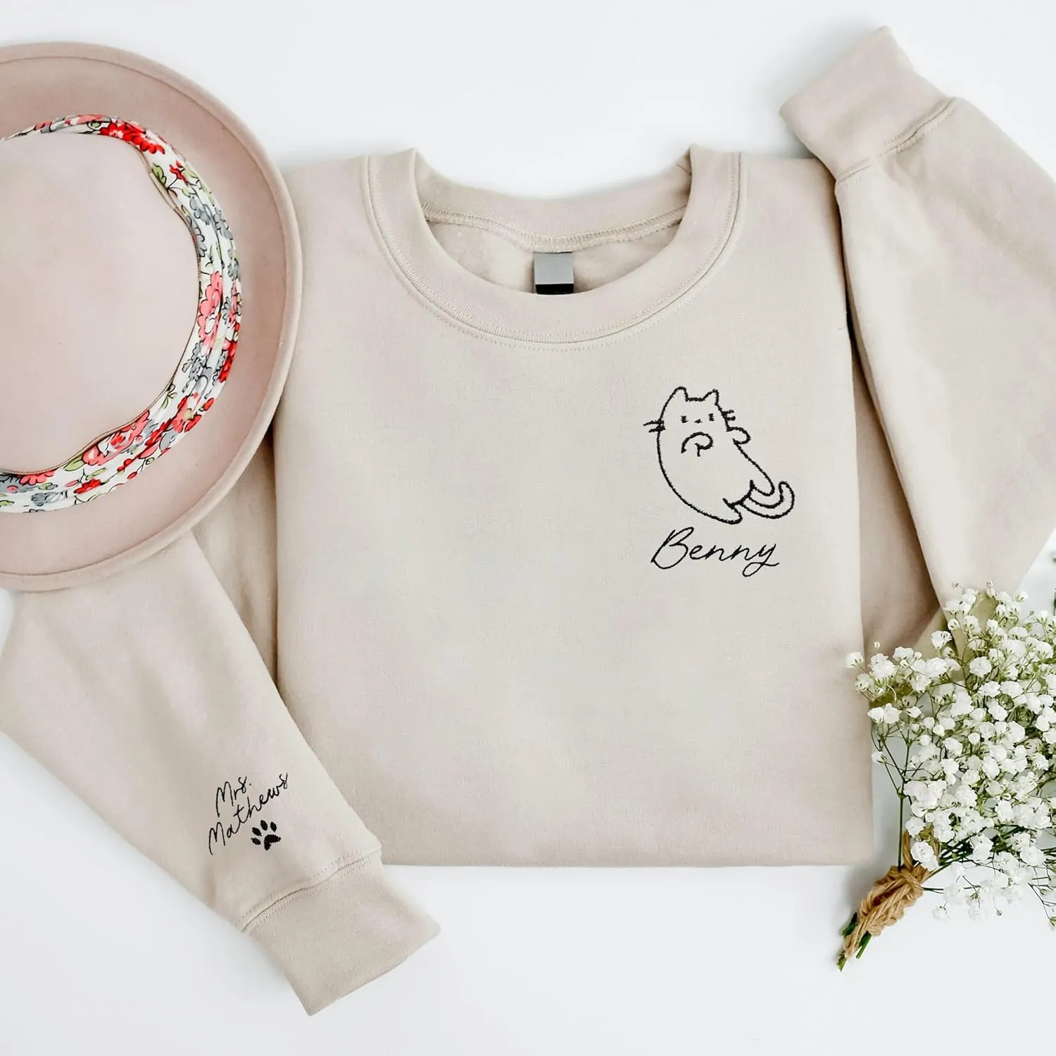 Pamaheart Custom Embroidered Cat Sweatshirt - Cute Cat Shirt, Gifts for Women, Birthday, Christmas, Halloween, Cat Lovers