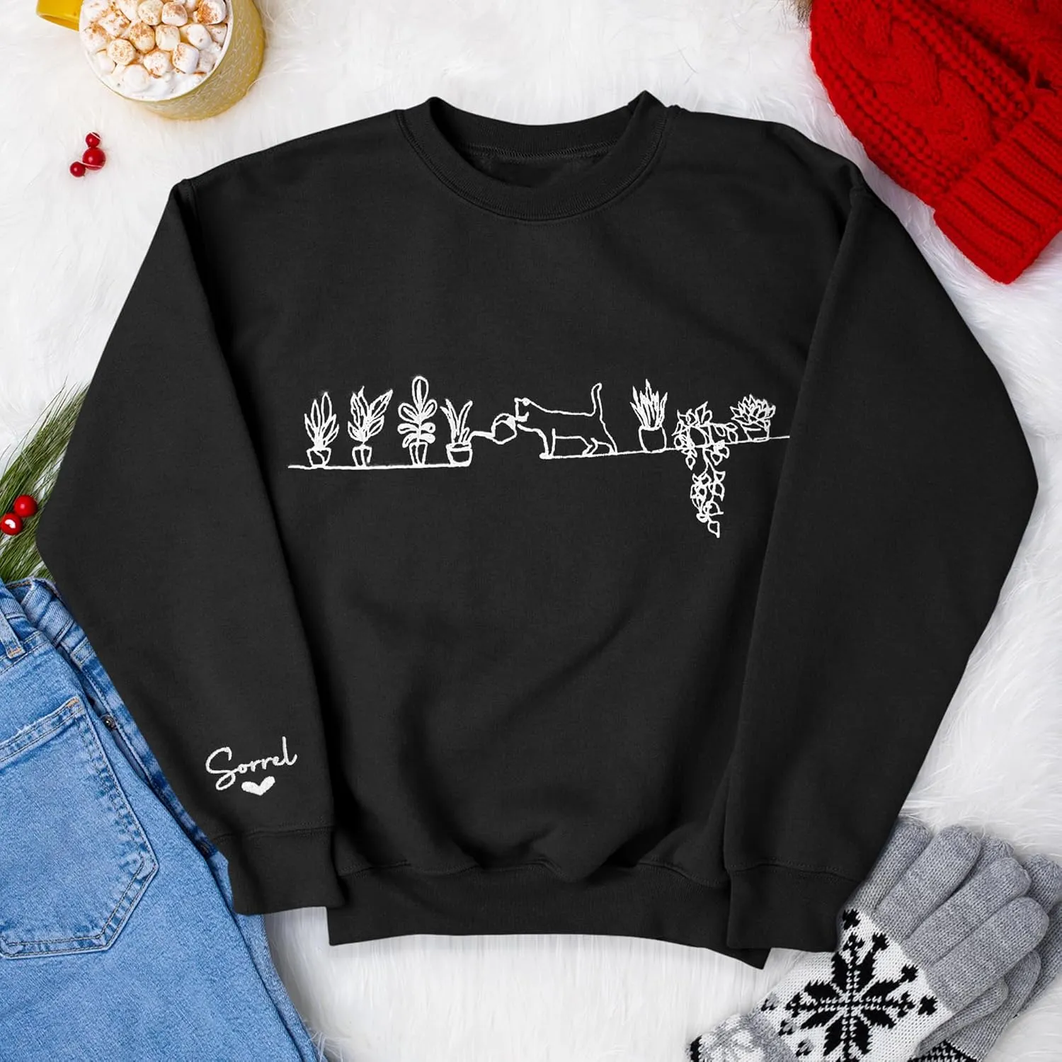 Pamaheart Custom Embroidered Cat Sweatshirt - Cute Cat Shirt, Gifts for Women, Birthday, Christmas, Halloween, Cat Lovers