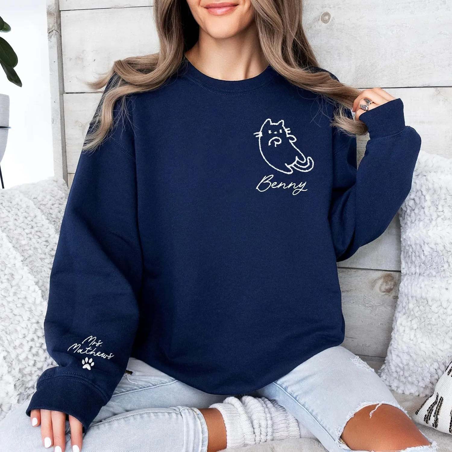 Pamaheart Custom Embroidered Cat Sweatshirt - Cute Cat Shirt, Gifts for Women, Birthday, Christmas, Halloween, Cat Lovers