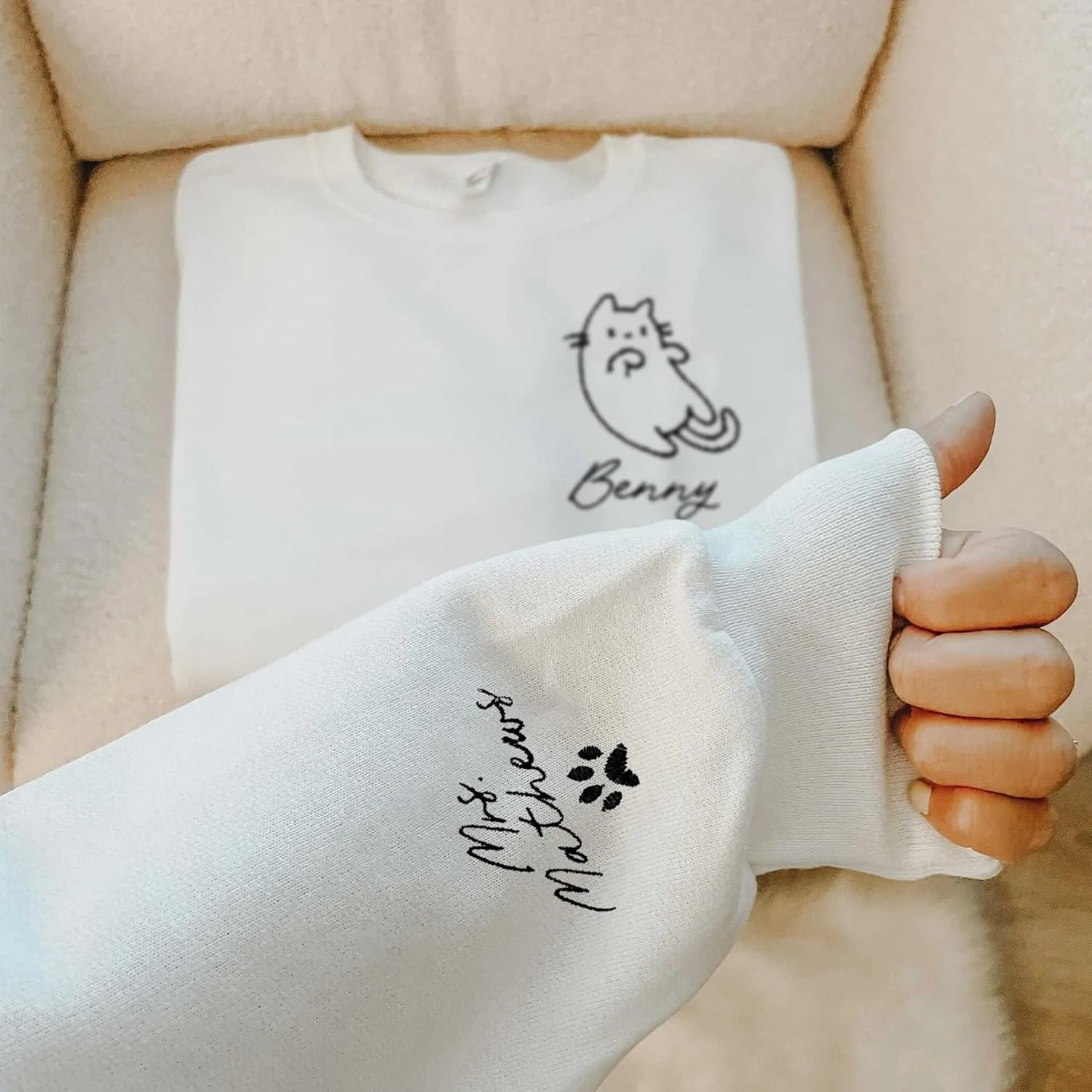 Pamaheart Custom Embroidered Cat Sweatshirt - Cute Cat Shirt, Gifts for Women, Birthday, Christmas, Halloween, Cat Lovers