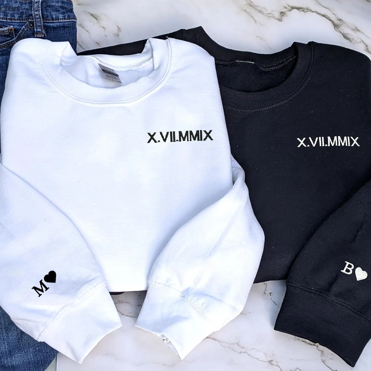 Pamaheart Custom Embroidered Roman Numeral Hoodie - Matching Hoodies, Couple Sweatshirts, Gifts for Her, Him, Valentines Day