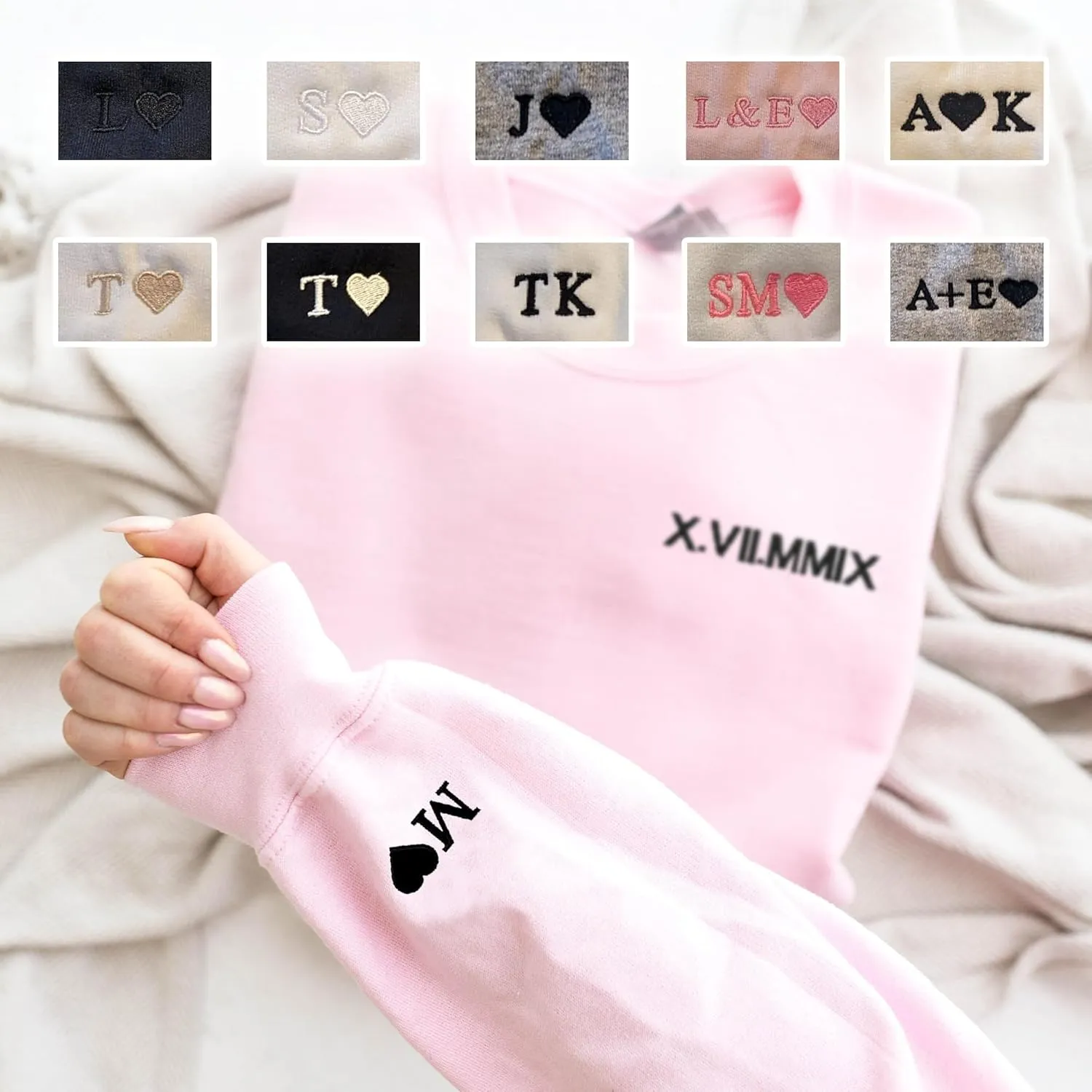 Pamaheart Custom Embroidered Roman Numeral Hoodie - Matching Hoodies, Couple Sweatshirts, Gifts for Her, Him, Valentines Day