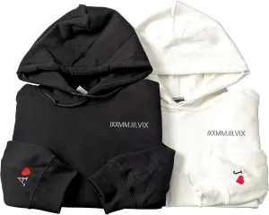 Pamaheart Custom Embroidered Roman Numeral Hoodie - Matching Hoodies, Couple Sweatshirts, Gifts for Her, Him, Valentines Day