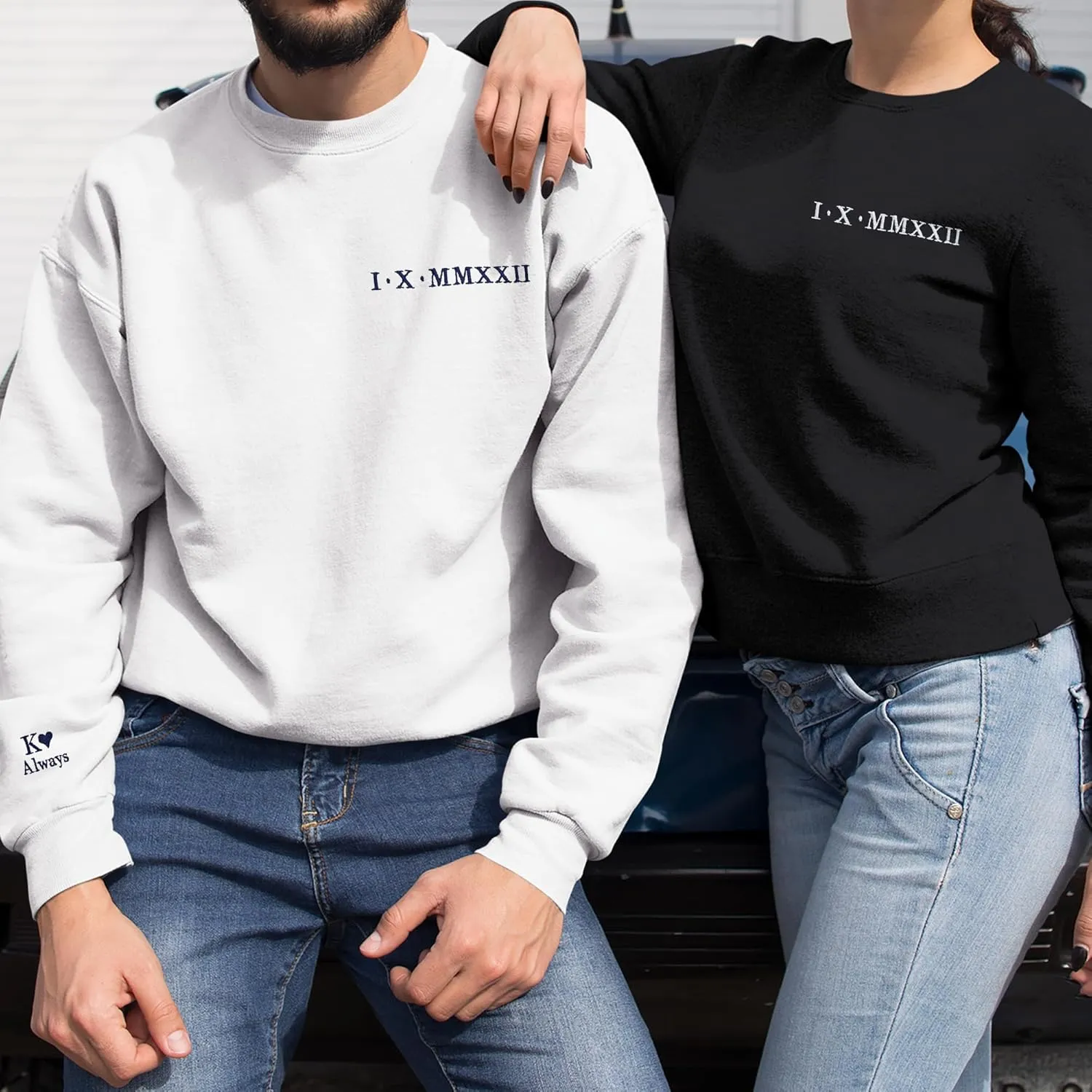 Pamaheart Custom Embroidered Roman Numeral Hoodie - Matching Hoodies, Couple Sweatshirts, Gifts for Her, Him, Valentines Day
