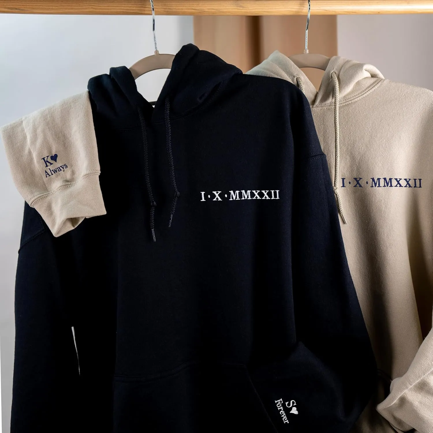 Pamaheart Custom Embroidered Roman Numeral Hoodie - Matching Hoodies, Couple Sweatshirts, Gifts for Her, Him, Valentines Day