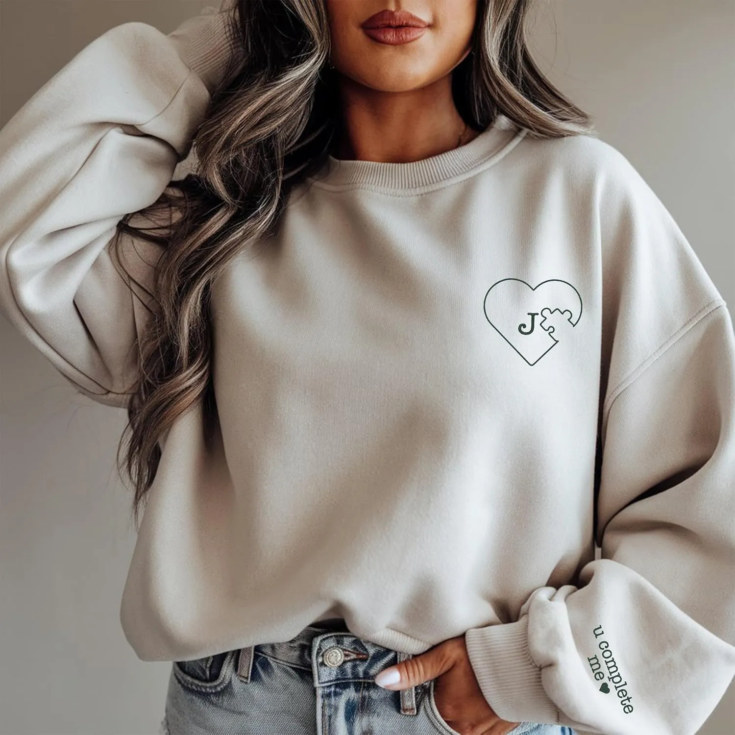Personalized Embroidered Couple Hoodies, Custom Heart Puzzle Sweatshirt, Gifts For Him Her, Valentine Day Shirt