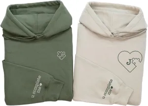 Personalized Embroidered Couple Hoodies, Custom Heart Puzzle Sweatshirt, Gifts For Him Her, Valentine Day Shirt