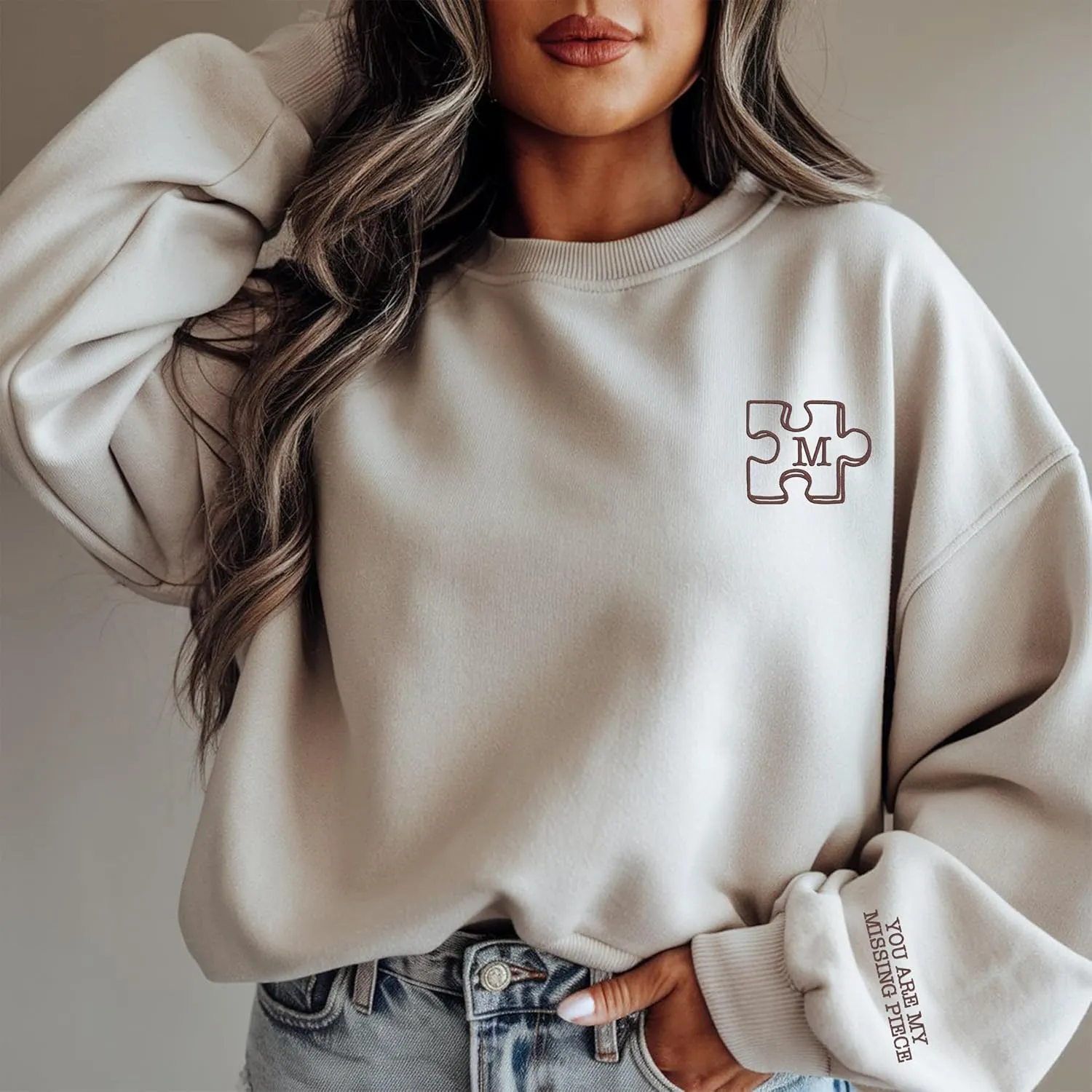 Personalized Embroidered Couple Hoodies, Custom Heart Puzzle Sweatshirt, Gifts For Him Her, Valentine Day Shirt