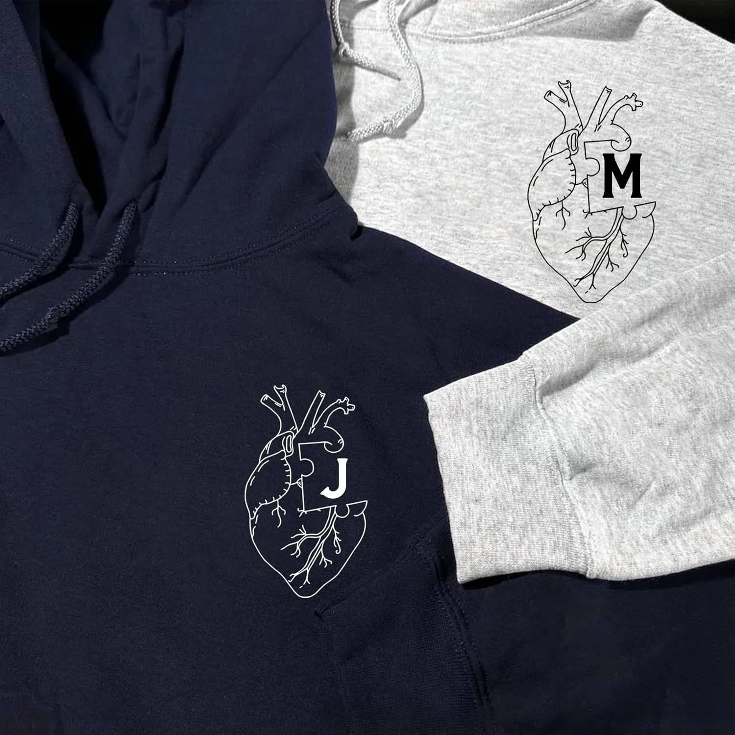 Personalized Embroidered Couple Hoodies, Custom Heart Puzzle Sweatshirt, Gifts For Him Her, Valentine Day Shirt