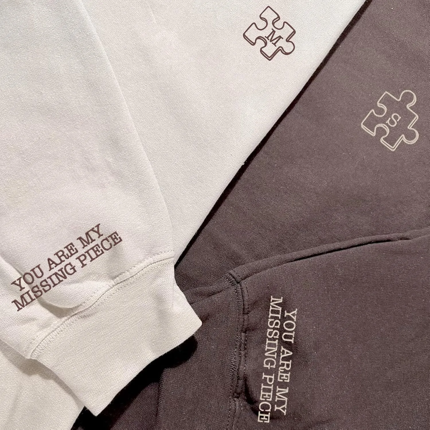 Personalized Embroidered Couple Hoodies, Custom Heart Puzzle Sweatshirt, Gifts For Him Her, Valentine Day Shirt