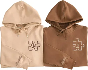 Personalized Embroidered Couple Hoodies, Custom Heart Puzzle Sweatshirt, Gifts For Him Her, Valentine Day Shirt